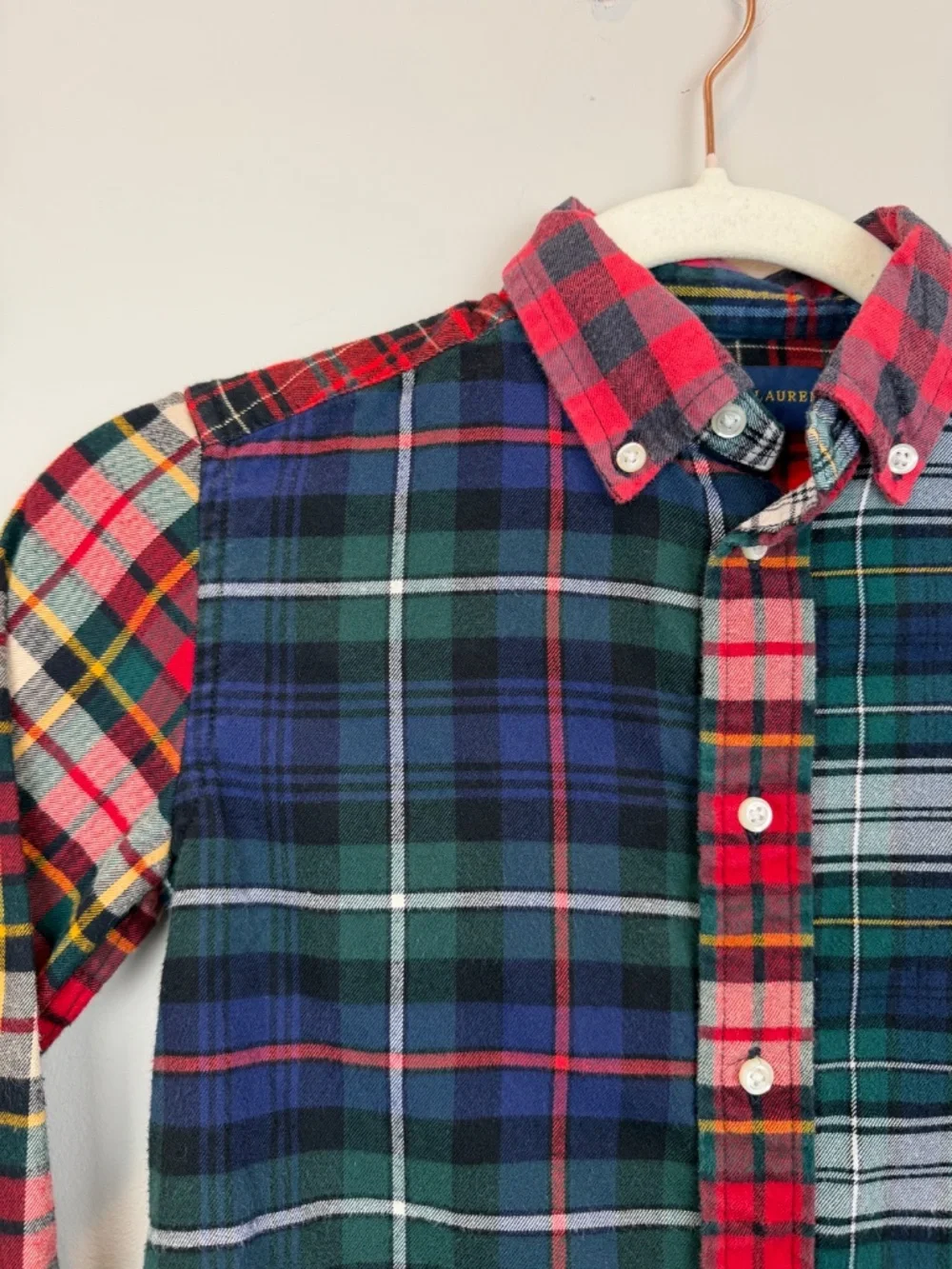 Ralph Lauren Boys Size 6 Patchwork Plaid Button Down Shirt Multicolor